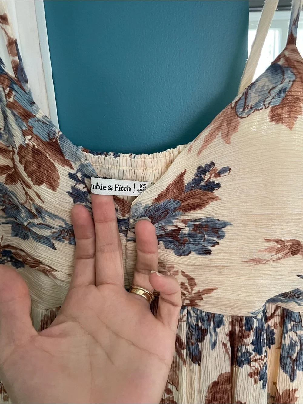 Abercrombie & Fitch Cream Floral Sundress with Blue and Brown Print